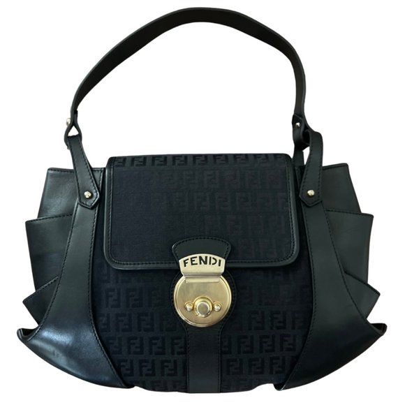 Fendi Handbags - Vintage Fendi Zucchino Black Canvas/Leather Purse w/Brushed Chrome